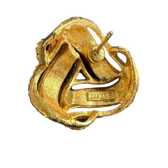 Vintage Napier Love Knot Gold Tone Button Stud Earrings - Picture 5 of 7